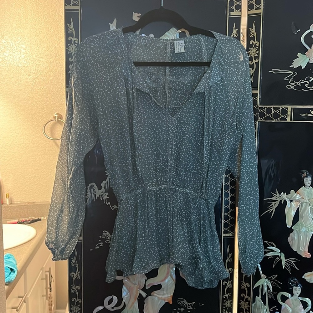 Beautiful Revivall top, sheer sage/grey/green fabric size small